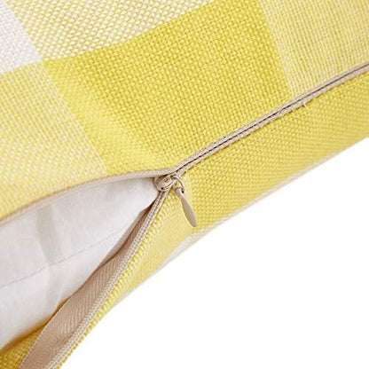 Lemon Yellow Pink White Buffalo Check Plaid Throw Pillow Covers Farmhouse Decorative Throw Pillow Case Indoor Outdoor Cushion Cover Pillowcase for Sofa 18 x 18 Inch Set of 2