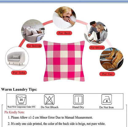 Lemon Yellow Pink White Buffalo Check Plaid Throw Pillow Covers Farmhouse Decorative Throw Pillow Case Indoor Outdoor Cushion Cover Pillowcase for Sofa 18 x 18 Inch Set of 2