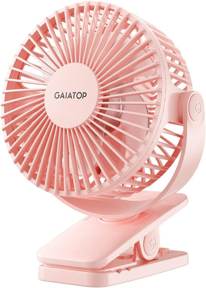 Portable Clip on Fan Battery Operated, Small Powerful 3 Speed Quiet 360° Rotate, USB Rechargeable Mini Personal Cooling Fan for Desk Table Home Office Stroller Camping Women Gifts Pink