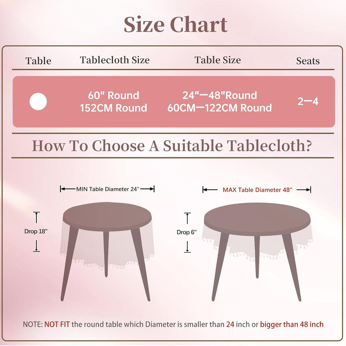 Pink Round Tablecloth, Gingham Cotton Linen Plaid, 60 Inch