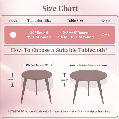 Pink Round Tablecloth, Gingham Cotton Linen Plaid, 60 Inch