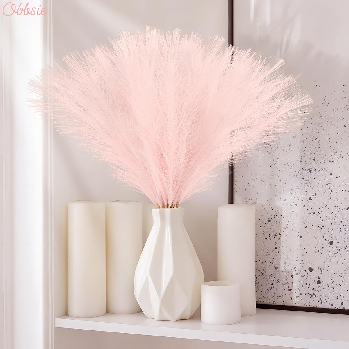 obbsie 150PCS Pink Faux Pampas Grass Decor, 21.6" Fluffy Vase Filler