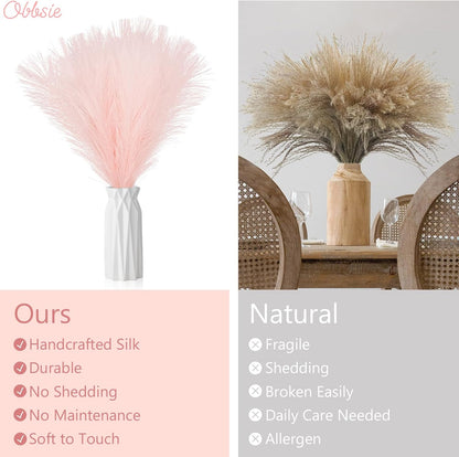 obbsie 150PCS Pink Faux Pampas Grass Decor, 21.6" Fluffy Vase Filler