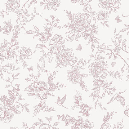 Dusty Pink Chinoiserie Floral Peel and Stick Wallpaper Vintage Toile Wallpaper 17.7''x118'' Self Adhesive Contact Paper Removable Cottage Bird Flower Wall Paper for Bedroom Nursery Bathroom