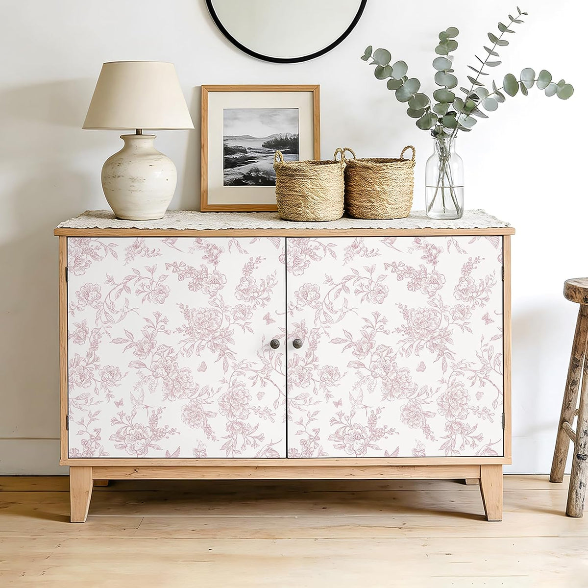 Dusty Pink Chinoiserie Floral Peel and Stick Wallpaper Vintage Toile Wallpaper 17.7''x118'' Self Adhesive Contact Paper Removable Cottage Bird Flower Wall Paper for Bedroom Nursery Bathroom
