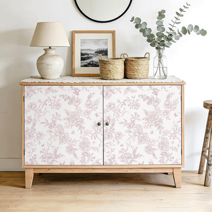 Dusty Pink Chinoiserie Floral Peel and Stick Wallpaper Vintage Toile Wallpaper 17.7''x118'' Self Adhesive Contact Paper Removable Cottage Bird Flower Wall Paper for Bedroom Nursery Bathroom