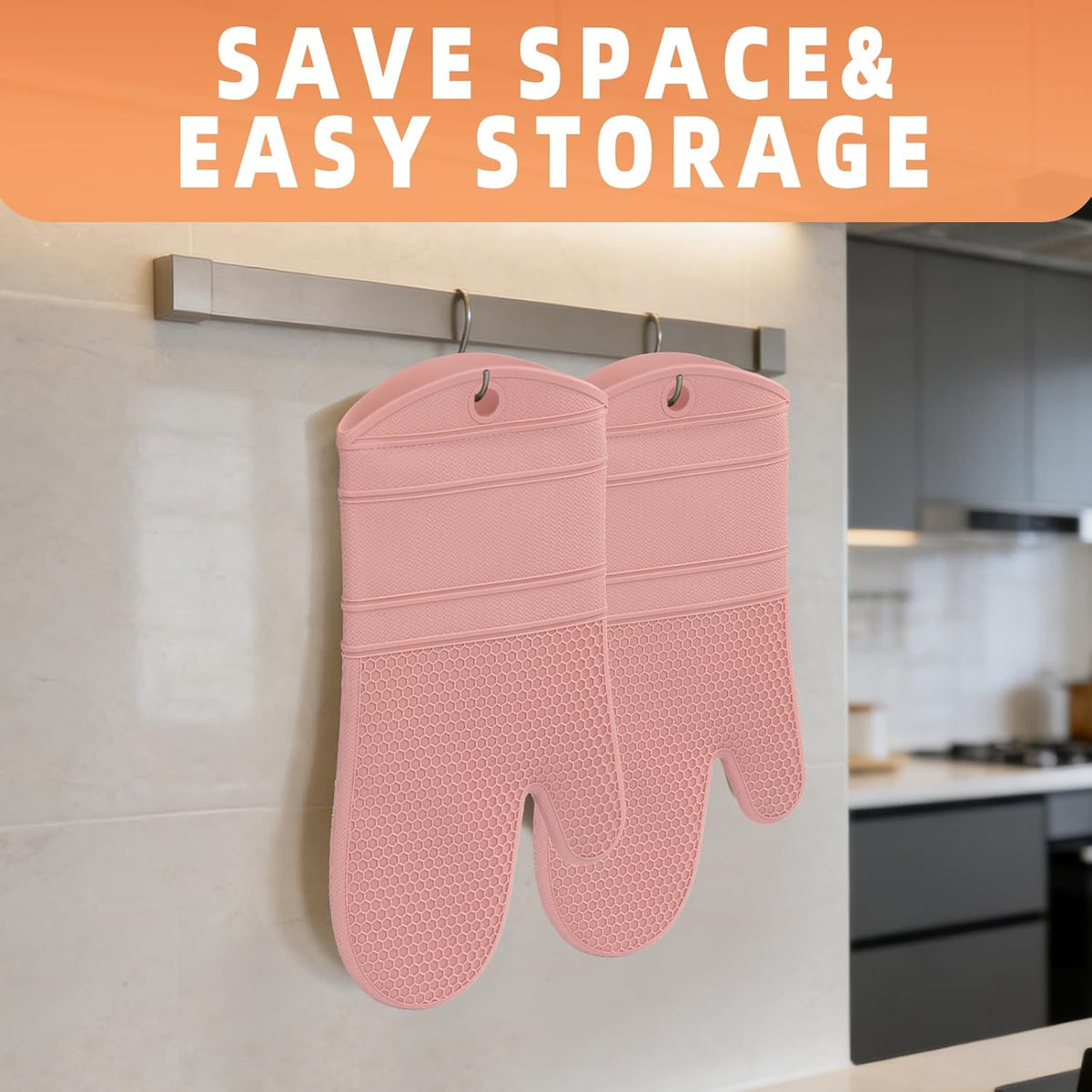 Silicone Oven Mitts Kitchen Potholder Set - Perfect for Baking and Cooking,Pink,2 Pcs Set