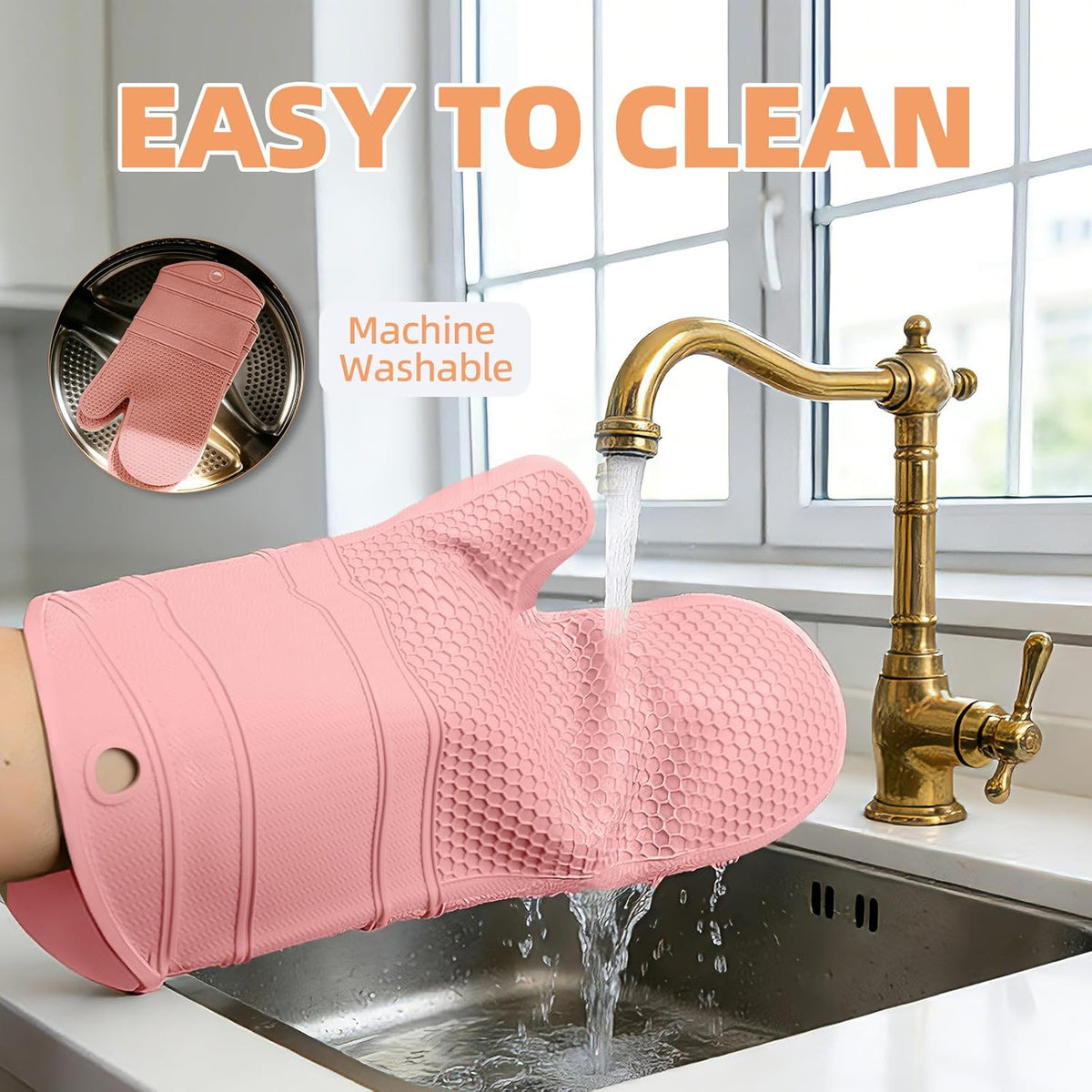 Silicone Oven Mitts Kitchen Potholder Set - Perfect for Baking and Cooking,Pink,2 Pcs Set
