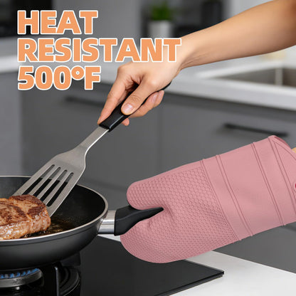 Silicone Oven Mitts Kitchen Potholder Set - Perfect for Baking and Cooking,Pink,2 Pcs Set