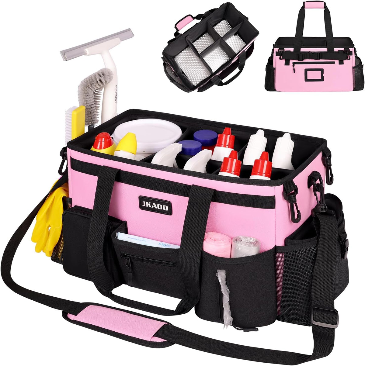 Large Wearable Cleaning Caddy Bag with Handles, Pink