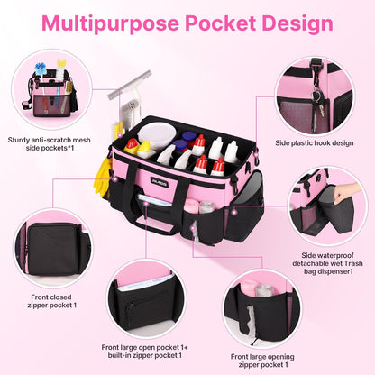 Large Wearable Cleaning Caddy Bag with Handles, Pink