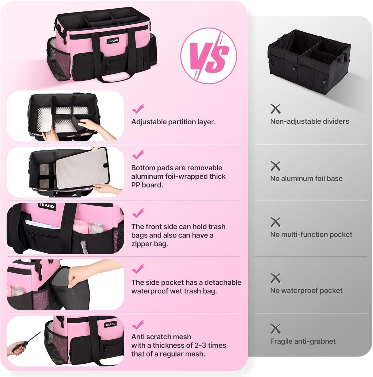 Large Wearable Cleaning Caddy Bag with Handles, Pink