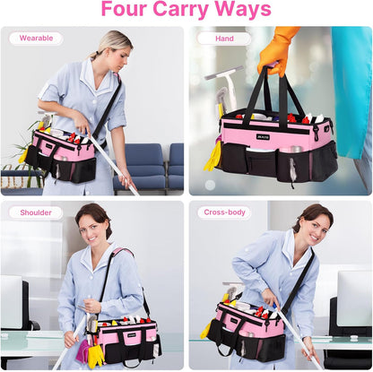 Large Wearable Cleaning Caddy Bag with Handles, Pink