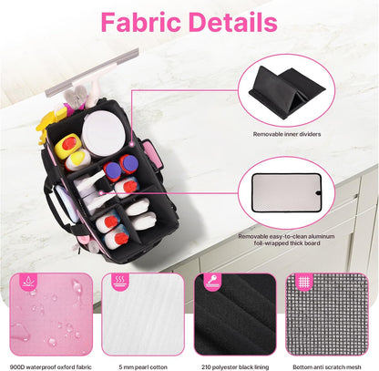 Large Wearable Cleaning Caddy Bag with Handles, Pink