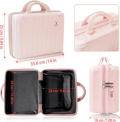 14 Inch Portable Waterproof Hard Shell Travel Makeup Case (Pink)