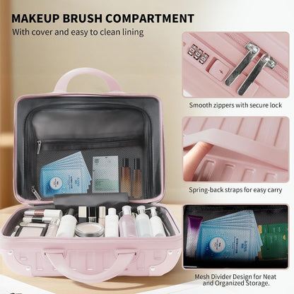 14 Inch Portable Waterproof Hard Shell Travel Makeup Case (Pink)