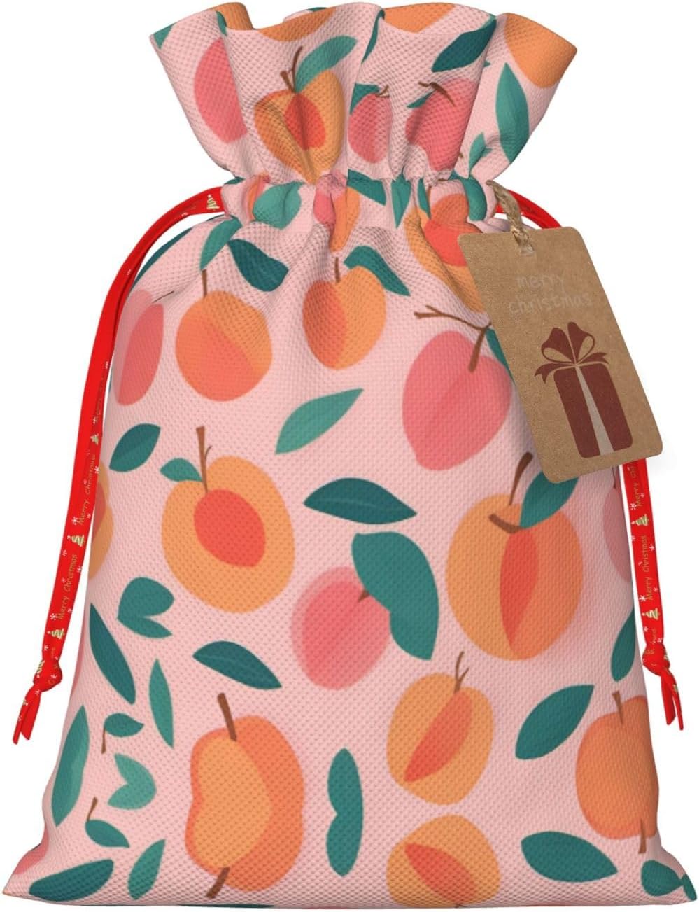 Peach Pattern Seamless 1pcs Christmas Drawstring Tote 4.7x 6.9in,Robust Bag For Gifts And Everyday Used Essentials