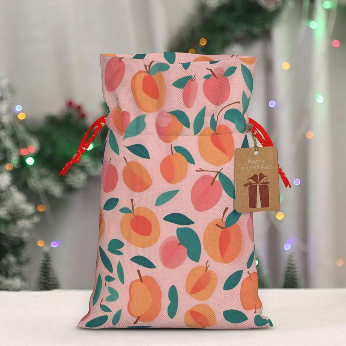 Peach Pattern Seamless 1pcs Christmas Drawstring Tote 4.7x 6.9in,Robust Bag For Gifts And Everyday Used Essentials