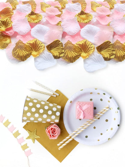 1200PCS Mixed Pink Gold White Artificial Rose Flower Petals