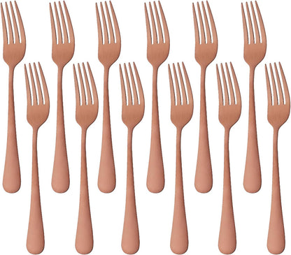 Dinner Forks Stainless Steel Set of 12 - Rose Gold 8 Inches Food Grade Titanium Fork Silverware Set Salad Forks Flatware Sets Dishwasher Safe for Home Kitchen Restaurant