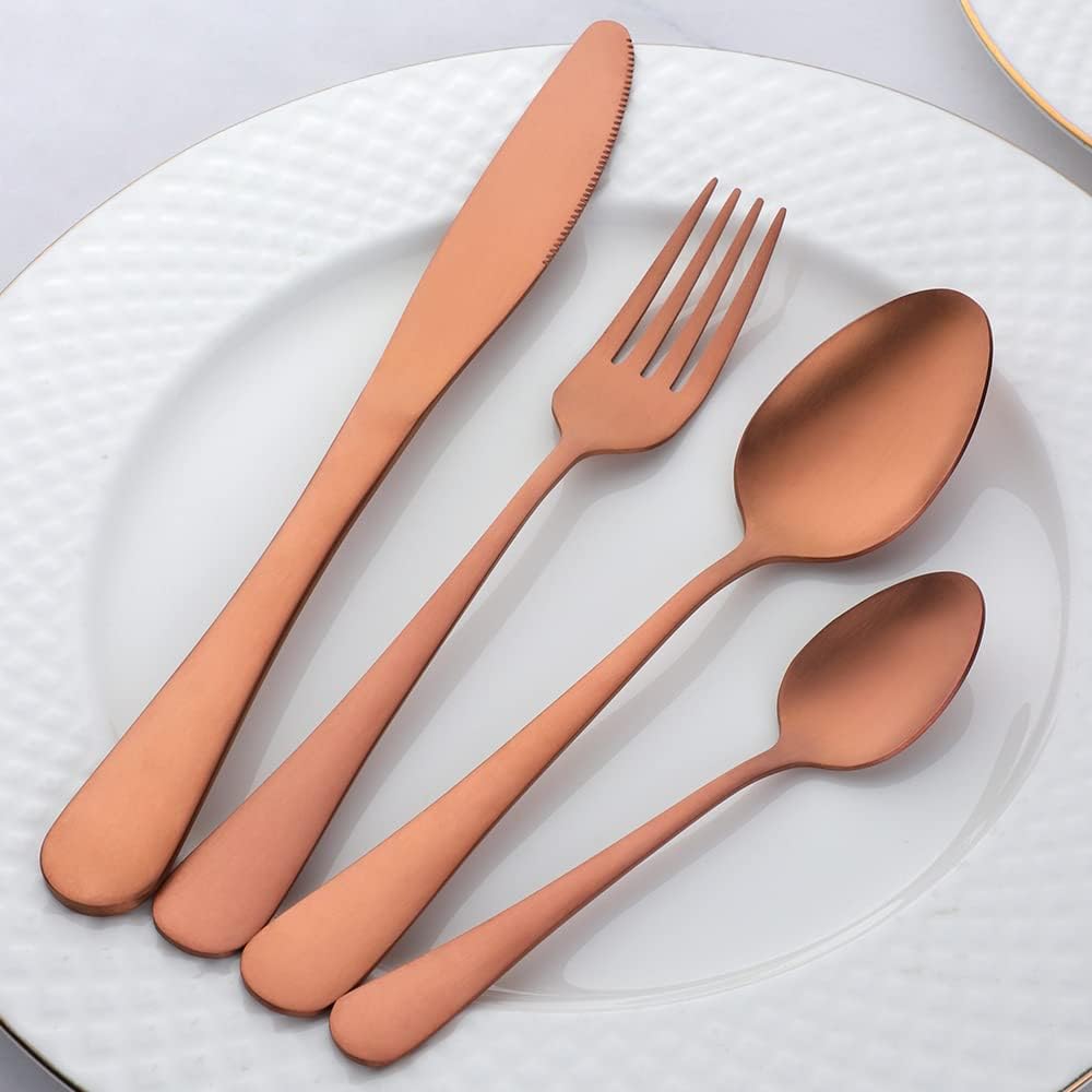 Dinner Forks Stainless Steel Set of 12 - Rose Gold 8 Inches Food Grade Titanium Fork Silverware Set Salad Forks Flatware Sets Dishwasher Safe for Home Kitchen Restaurant