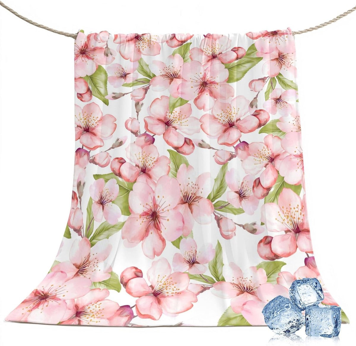 50"x60" Standard Throw Cooling Blanket Pink Peach Blossom Ice Silk Lightweight Breathable Soft Summer Blanket for Hot Sleepers Couch Bed Sofa Camping Spring Flowers