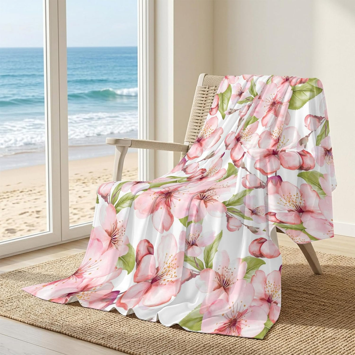 50"x60" Standard Throw Cooling Blanket Pink Peach Blossom Ice Silk Lightweight Breathable Soft Summer Blanket for Hot Sleepers Couch Bed Sofa Camping Spring Flowers