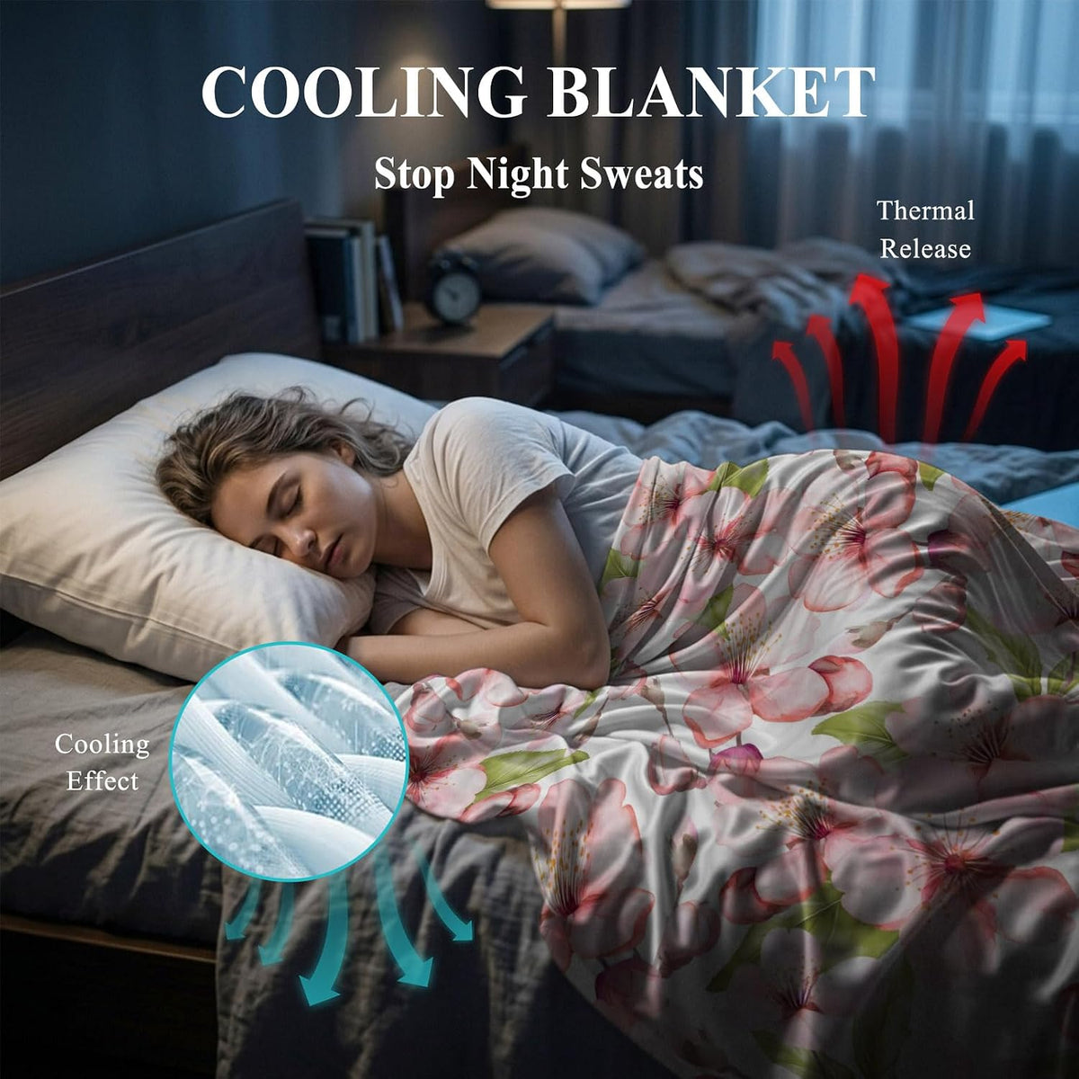 50"x60" Standard Throw Cooling Blanket Pink Peach Blossom Ice Silk Lightweight Breathable Soft Summer Blanket for Hot Sleepers Couch Bed Sofa Camping Spring Flowers