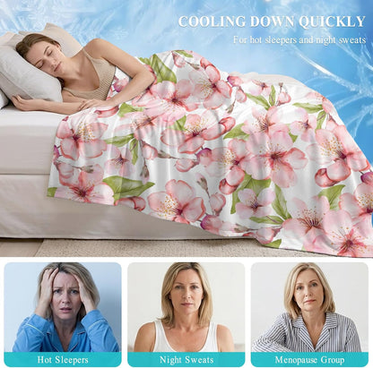 50"x60" Standard Throw Cooling Blanket Pink Peach Blossom Ice Silk Lightweight Breathable Soft Summer Blanket for Hot Sleepers Couch Bed Sofa Camping Spring Flowers