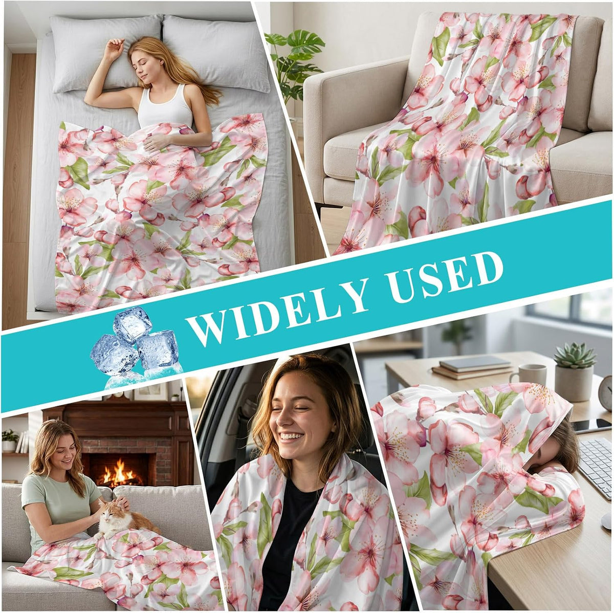 50"x60" Standard Throw Cooling Blanket Pink Peach Blossom Ice Silk Lightweight Breathable Soft Summer Blanket for Hot Sleepers Couch Bed Sofa Camping Spring Flowers