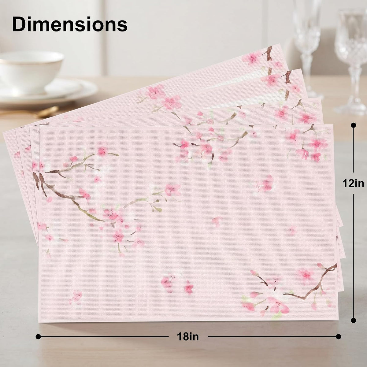 Woven Vinyl Placemats Set of 4, Cherry Blossom Floral Table Mats