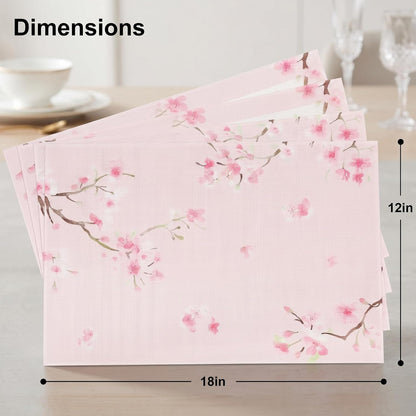 Woven Vinyl Placemats Set of 4, Cherry Blossom Floral Table Mats