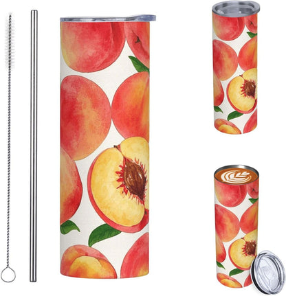 20oz Tumbler Stainless Steel Insulated Travel Tumblers Leakproof Travel Coffee Mug With Lid And Straw Watercolor Peach Drink Tumbler Cups Gifts For Women Men Lovers