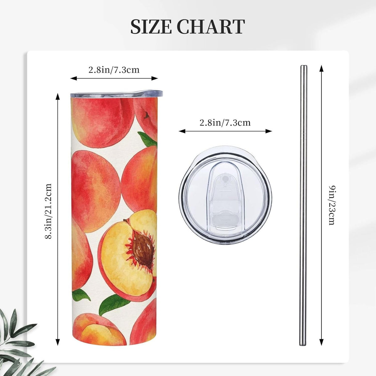 20oz Tumbler Stainless Steel Insulated Travel Tumblers Leakproof Travel Coffee Mug With Lid And Straw Watercolor Peach Drink Tumbler Cups Gifts For Women Men Lovers