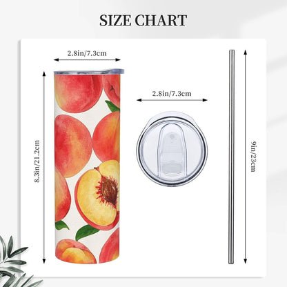 20oz Tumbler Stainless Steel Insulated Travel Tumblers Leakproof Travel Coffee Mug With Lid And Straw Watercolor Peach Drink Tumbler Cups Gifts For Women Men Lovers