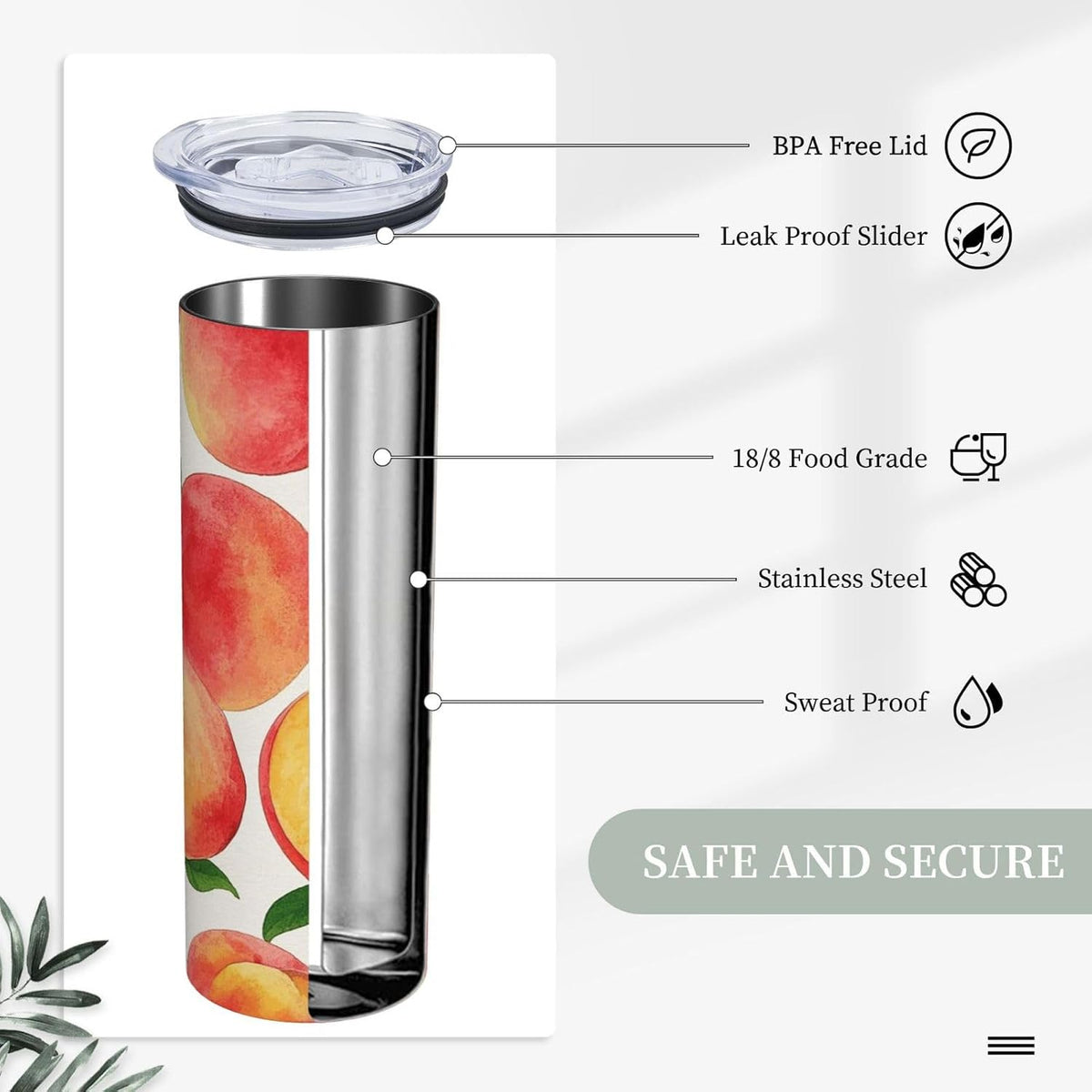 20oz Tumbler Stainless Steel Insulated Travel Tumblers Leakproof Travel Coffee Mug With Lid And Straw Watercolor Peach Drink Tumbler Cups Gifts For Women Men Lovers