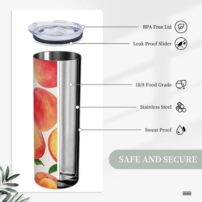20oz Tumbler Stainless Steel Insulated Travel Tumblers Leakproof Travel Coffee Mug With Lid And Straw Watercolor Peach Drink Tumbler Cups Gifts For Women Men Lovers