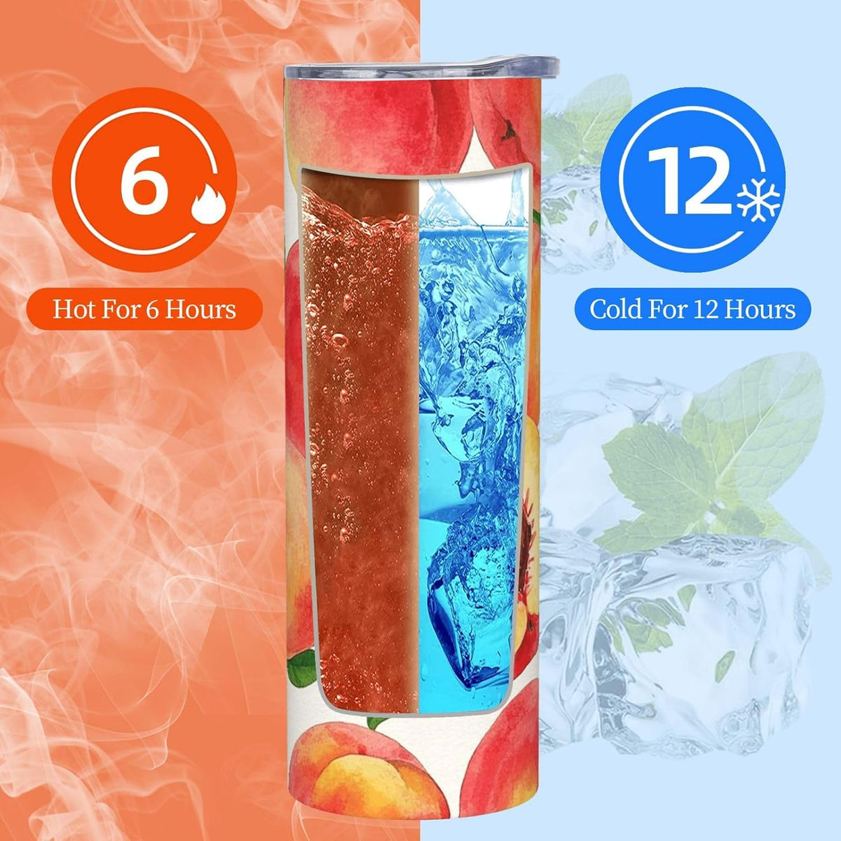 20oz Tumbler Stainless Steel Insulated Travel Tumblers Leakproof Travel Coffee Mug With Lid And Straw Watercolor Peach Drink Tumbler Cups Gifts For Women Men Lovers