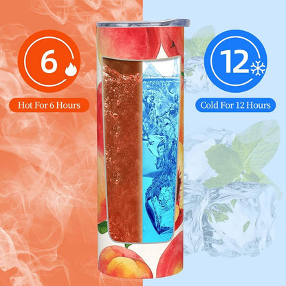 20oz Tumbler Stainless Steel Insulated Travel Tumblers Leakproof Travel Coffee Mug With Lid And Straw Watercolor Peach Drink Tumbler Cups Gifts For Women Men Lovers