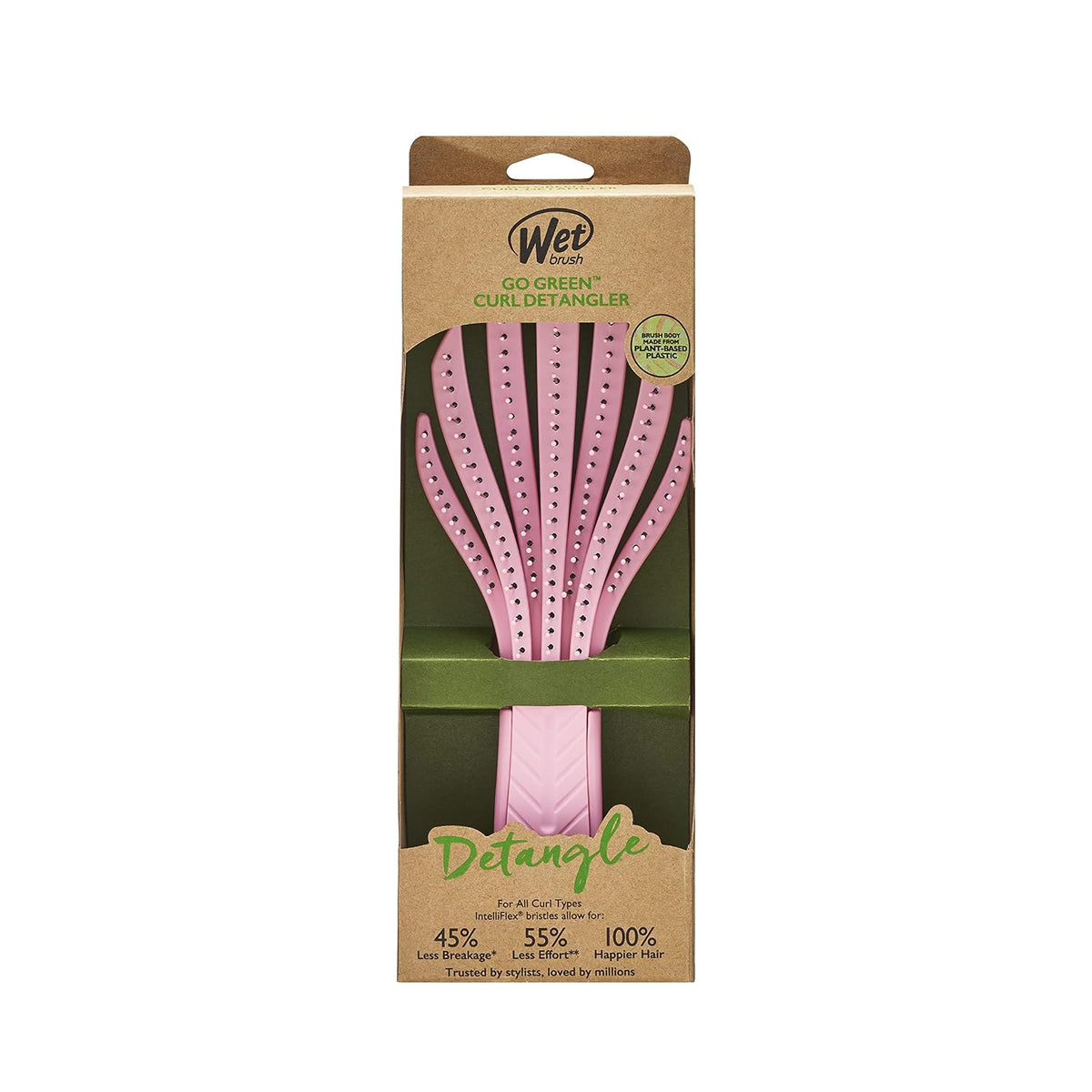 Go Green Curl Detangler Hair Brush - Pale Pink Ultra-Soft IntelliFlex Detangling Bristles Glide Through Tangles with Ease - Great For Curly Hair-No Split Ends & Pain-Free for Wet or Dry Hair
