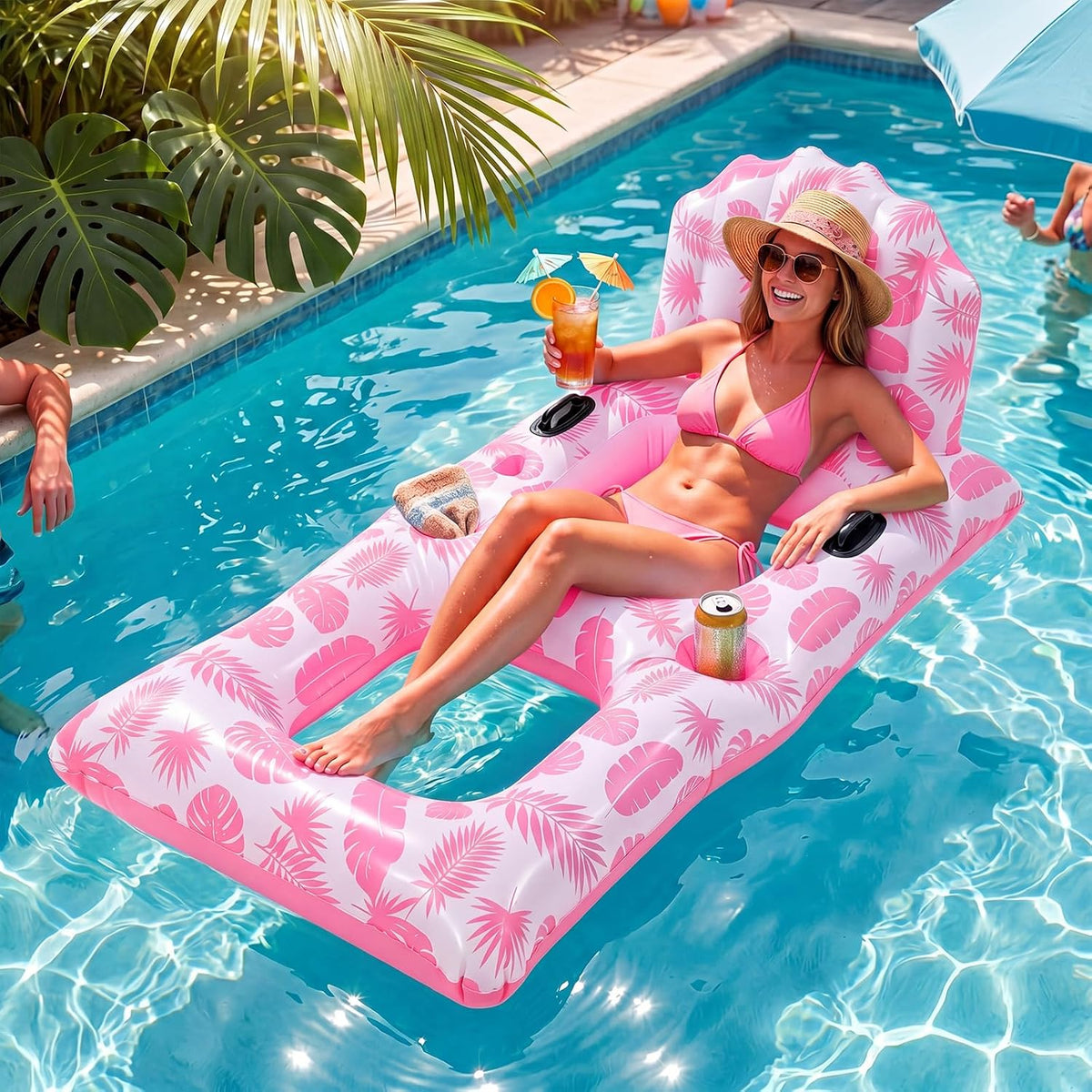 Inflatable Pool Float Lounger for Adults Chair Floaties with Drink Holder Mount Backrest Foot Rest Cooler Lake Swim Water Floating for Beach Party
