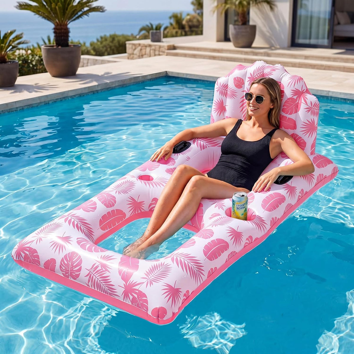 Inflatable Pool Float Lounger for Adults Chair Floaties with Drink Holder Mount Backrest Foot Rest Cooler Lake Swim Water Floating for Beach Party