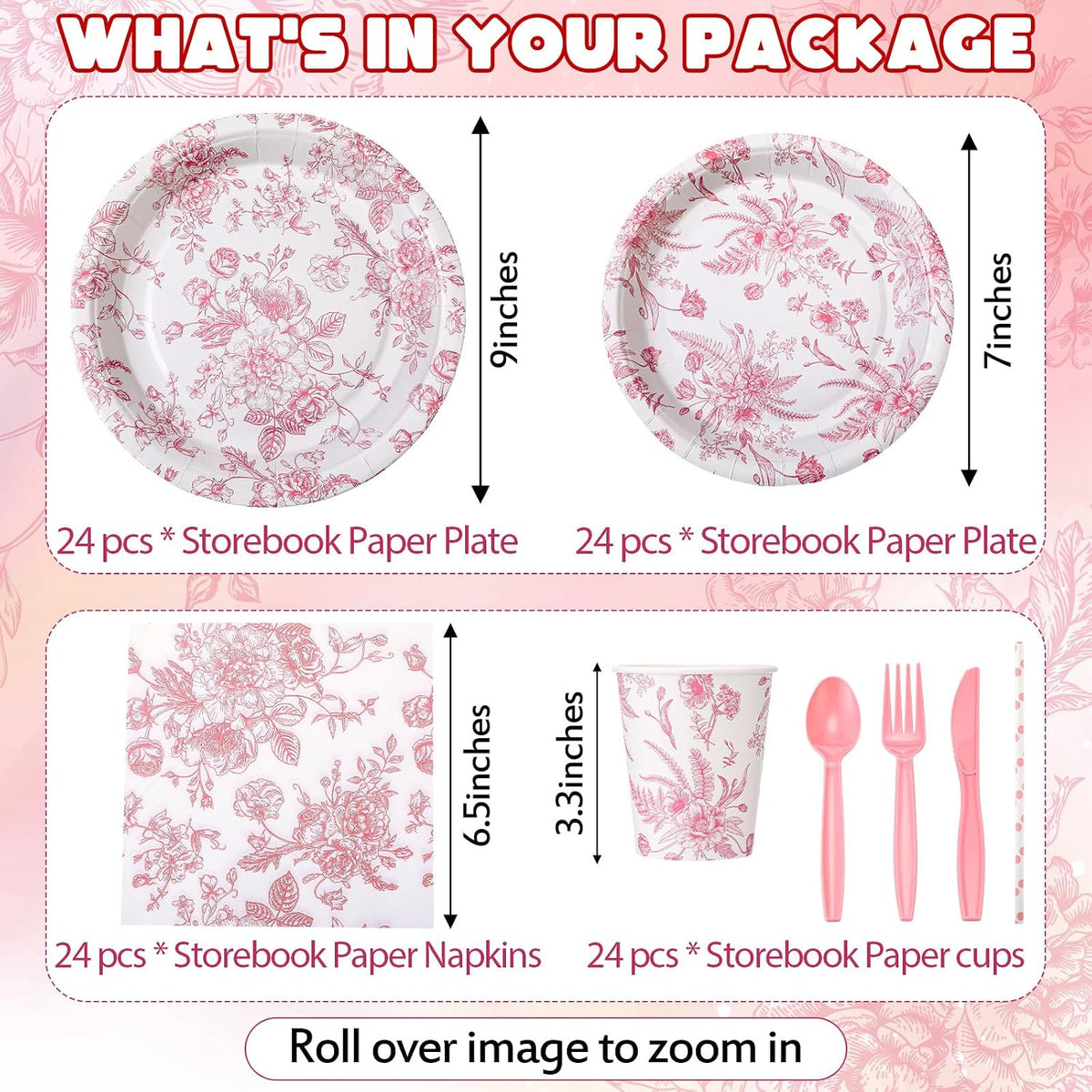 218 Pcs Pink Floral Plates and Napkins Pink and White Party Tableware Set Disposable Wildflower Paper Plates and Napkins Cups Tea Party Supplies for Wedding Bridal Shower Birthday Baby Shower