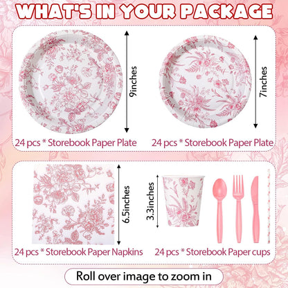 218 Pcs Pink Floral Plates and Napkins Pink and White Party Tableware Set Disposable Wildflower Paper Plates and Napkins Cups Tea Party Supplies for Wedding Bridal Shower Birthday Baby Shower
