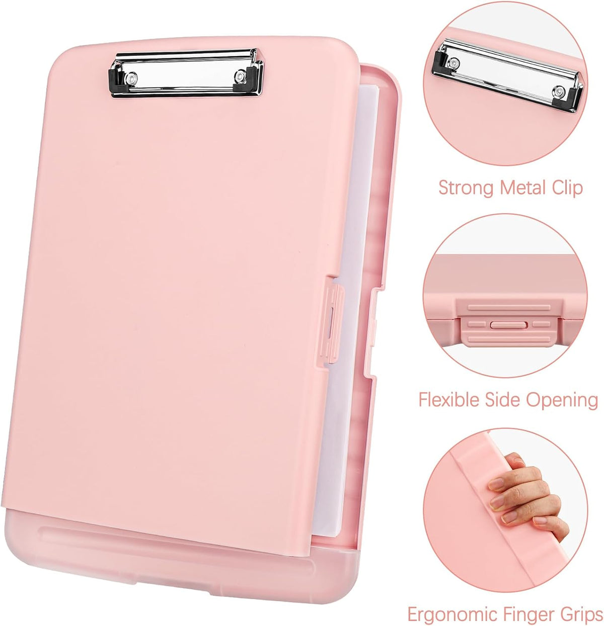 Clipboard with Storage, Plastic Clipboards 8.5x11 with Pen Holder, High Capacity Nursing Clipboard Folder, Side Opening Storage Clip Board for Office Work Nurses Teachers (Light Pink)