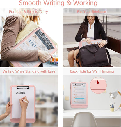 Clipboard with Storage, Plastic Clipboards 8.5x11 with Pen Holder, High Capacity Nursing Clipboard Folder, Side Opening Storage Clip Board for Office Work Nurses Teachers (Light Pink)