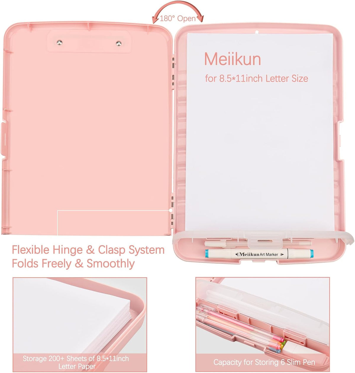 Clipboard with Storage, Plastic Clipboards 8.5x11 with Pen Holder, High Capacity Nursing Clipboard Folder, Side Opening Storage Clip Board for Office Work Nurses Teachers (Light Pink)