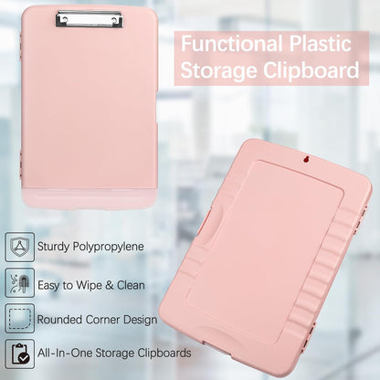 Clipboard with Storage, Plastic Clipboards 8.5x11 with Pen Holder, High Capacity Nursing Clipboard Folder, Side Opening Storage Clip Board for Office Work Nurses Teachers (Light Pink)