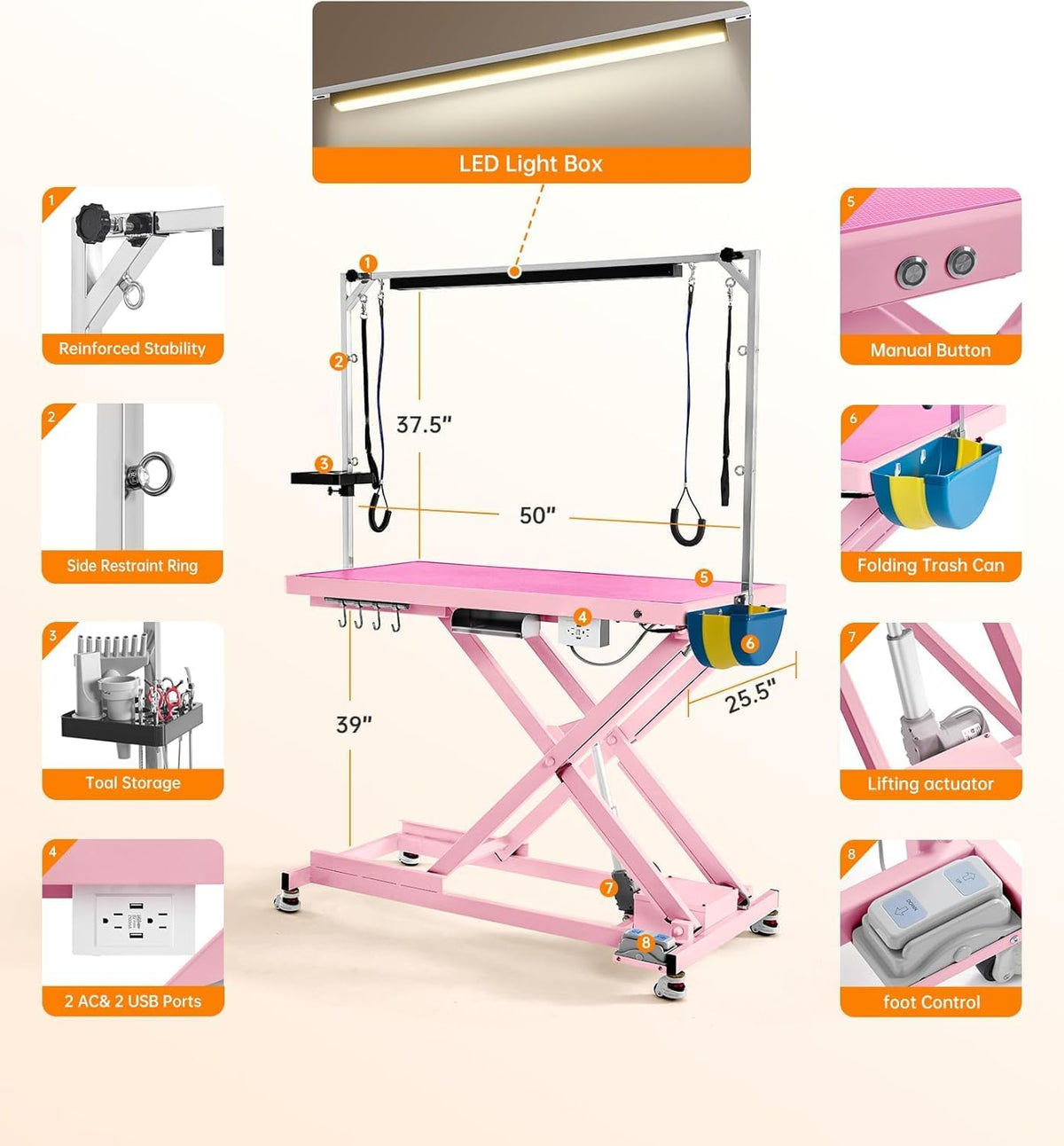POLIMO Professional LED Electric Dog Grooming Table - Heavy Duty