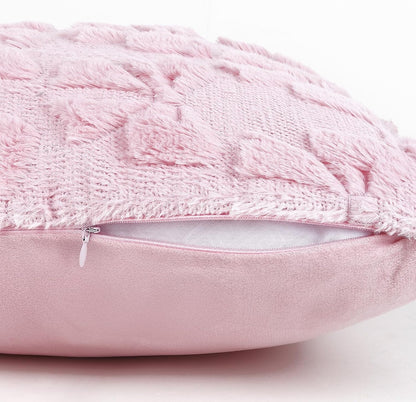 18x18 Set of 2 Pink Bow Plush Throw Pillow Cushion Covers